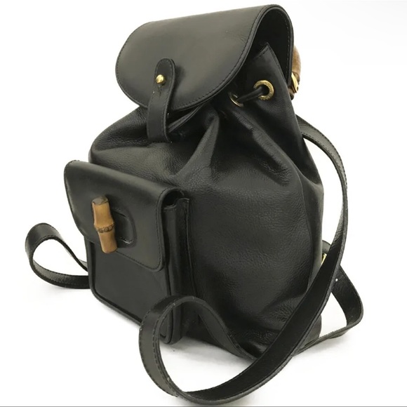 GUCCI Small Bamboo Handle Black Leather Back Pack: A STUNNER! - Picture 5 of 11